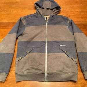 small Burton hooded zipper jacket grey stripe ski hoodie